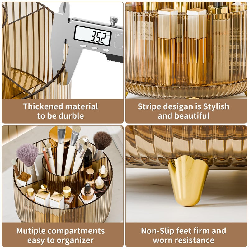 fanado 360? Rotate Makeup Brush Holder Organizer  Makeup Organizers Countertop  Makeup organization and Skincare Storage for Vanity  Desktop  Bathroom (Clear Amber) - Image 5